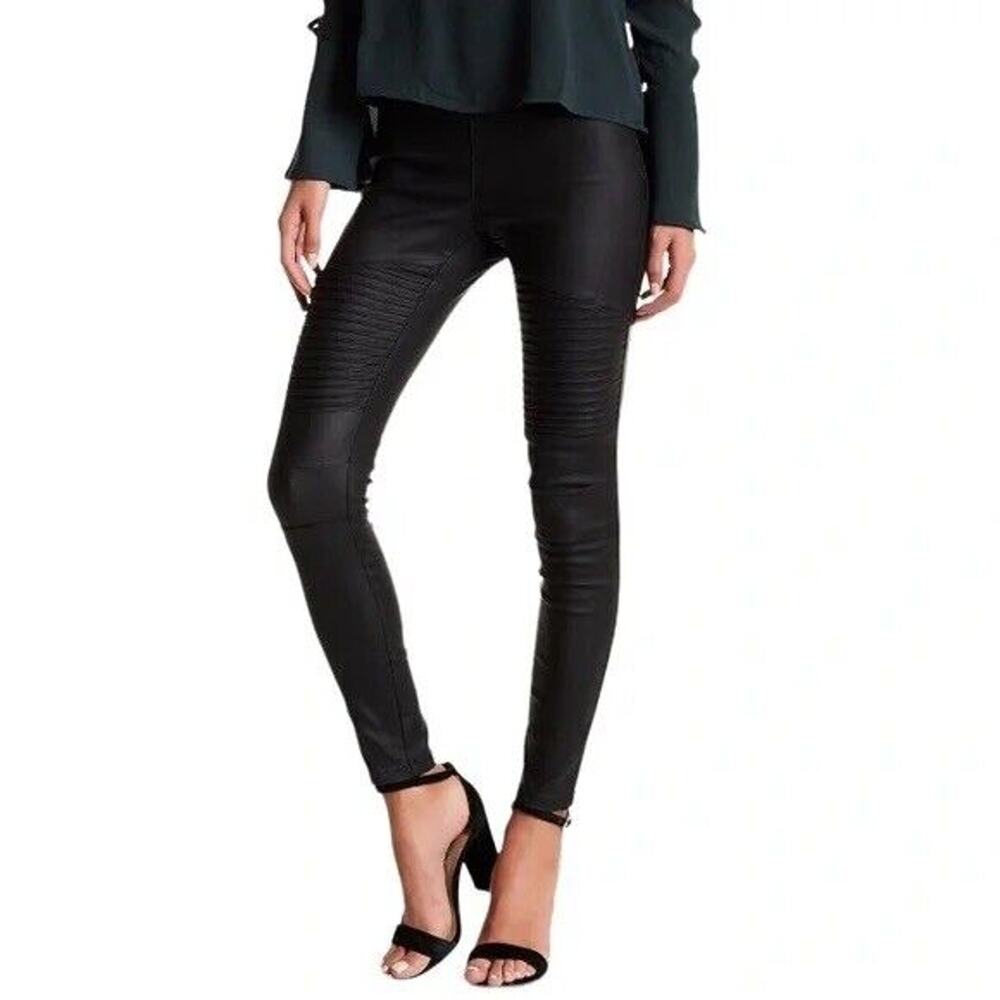 Oober Swank Coated High Waisted Moto Leggings Black Size XS NWOT